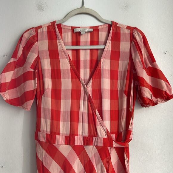 LOFT picnic plaid short sleeve fit & flared wrap dress sz 2 - Picture 2 of 10